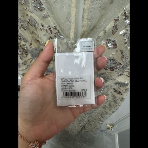 Self Portrait Dress Champagne Sequinned Midi Dress Size 8 - Picture 11 of 11